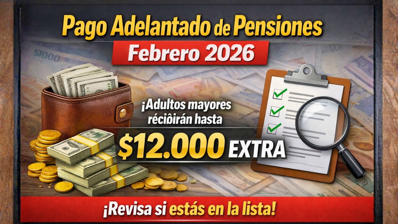 Pago Adelantado de Pensiones Febrero 2026: adultos mayores recibirán hasta $12.000 extra, revisa si estás en la lista